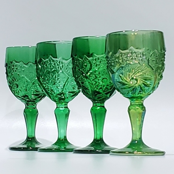 (4☘️) Vntg "Buzz Saw" Uranium 💚& Carnival Green Goblets Double Shot Degenhart - Picture 2 of 15